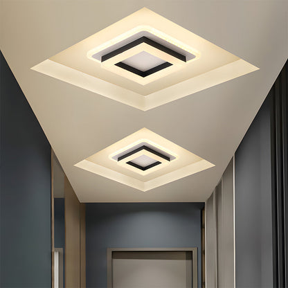 Plafonnier LED carré encastré de 19,6 cm, noir et doré, luminaire géométrique moderne pour chambre, couloir, bureau, entrée, cadre superposé, profil bas