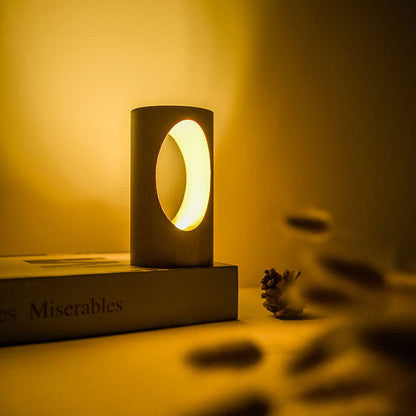 Wooden Column LED Desk Lamp with USB Power, Warm White Light for Bedroom & Office, Modern Japanese-Style Accent Light