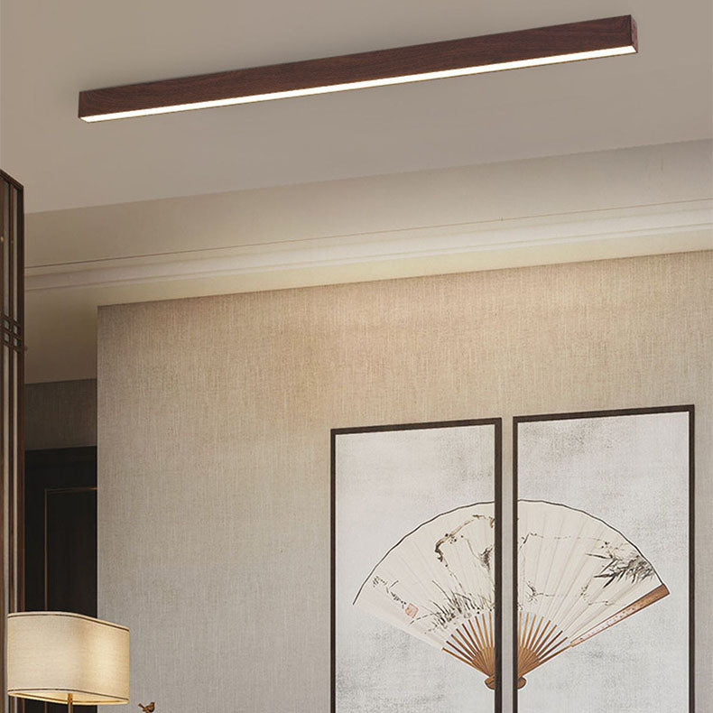 Hardwired LED Ceiling Light Fixture 24 in Aluminum Walnut Finish for Bedroom Living Room Hallway Low Profile Modern Indoor Lighting