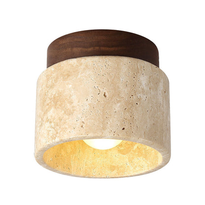 Plafonnier encastré en pierre naturelle avec détails en bois, culot E26, pour chambre, entrée, espace de vie, luminaire à profil bas, éclairage ambiant au plafond