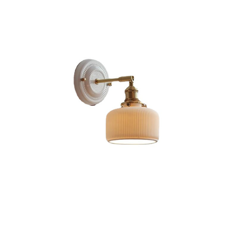 Handcrafted Porcelain Shade Brass Wall Light Fixture Single Bulb Hardwired Sconce for Bedroom Hallway Entryway Vintage Home Decor