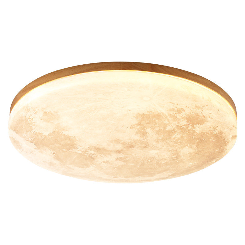 Round Wood Ceiling Light 15 in LED Flush Mount Fixture 24W 2400lm for Bedroom Living Room Hallway Modern Lighting