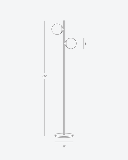 65-Inch Dual-Globe Standing Lamp White Frosted Glass Shades Metal Base Foot Switch 3000K Warm LED for Bedroom Reading Nook Corner Accent Sca