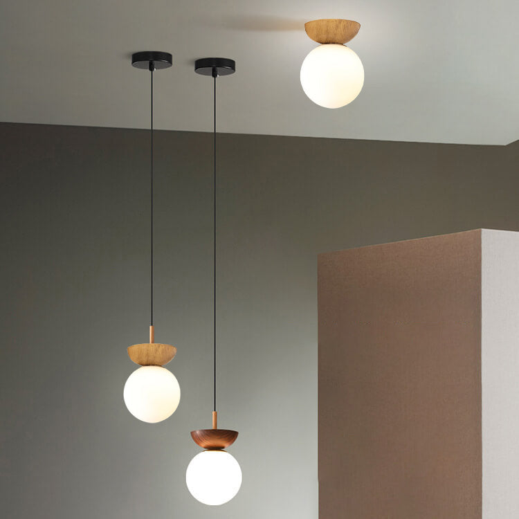 Glass & Iron Hanging Ceiling Light Fixture 6.3 in Adjustable Cord Modern Semi-Flush Mount for Bedroom Entryway Home 110V G9 Socket