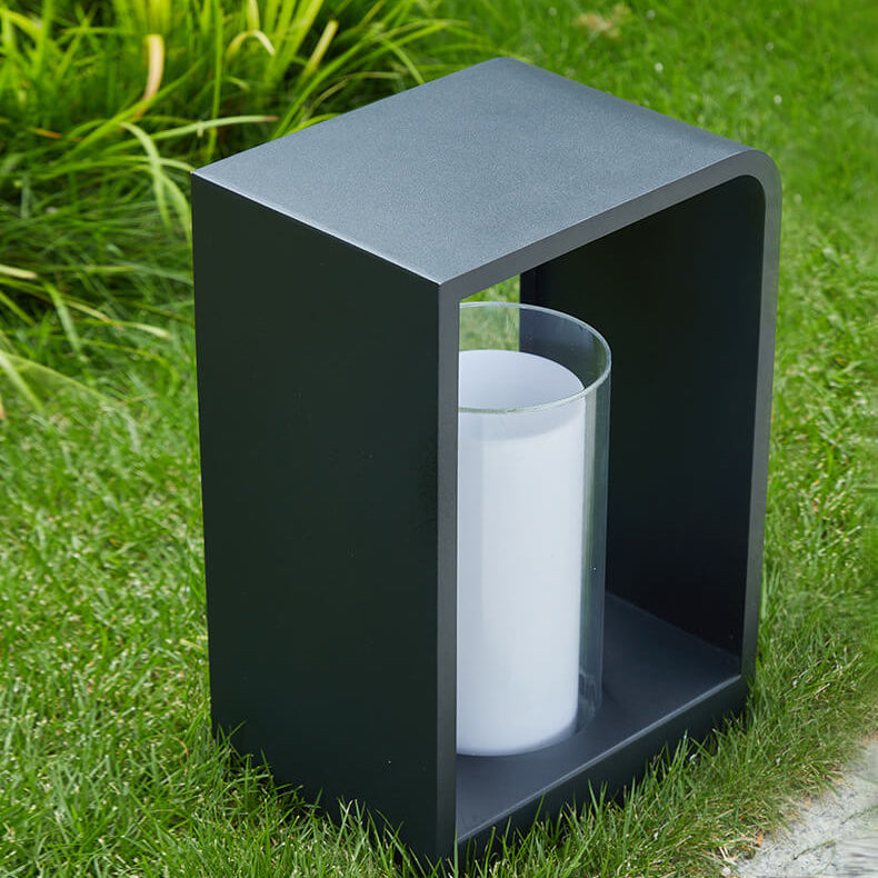 Outdoor Cube Post Light Black Steel LED Garden Pathway Stake for Yard Patio Walkway Deck Solar & Hardwired