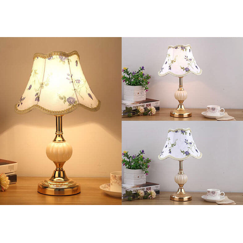 Desk Lamp with Fabric Shade & Metal Base 16.5 Inches High for Bedroom Nightstand Reading Study Room Office Workspace E26 Socket Gold White A
