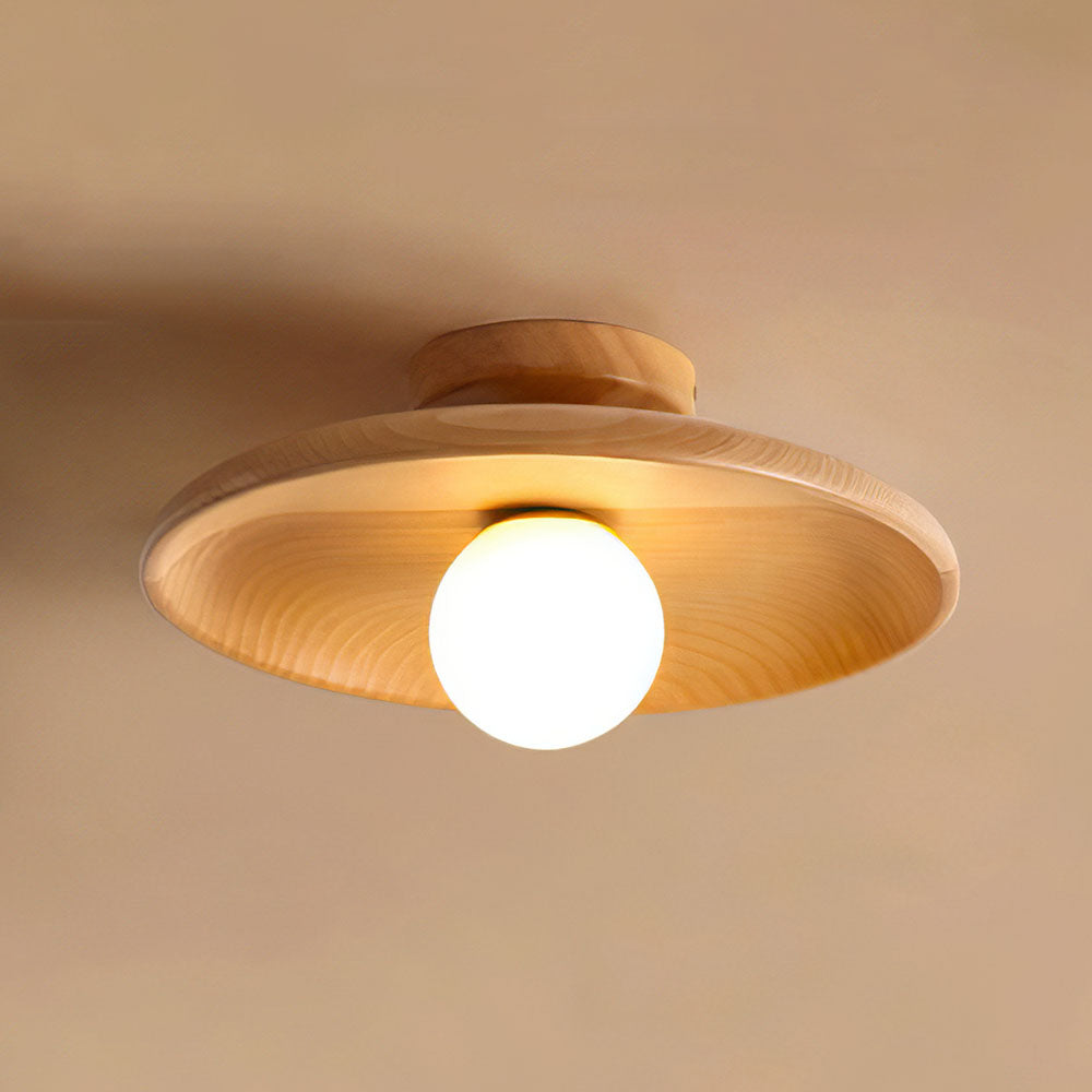 Plafonnier sphérique en bois, profil bas, 6 pouces de hauteur, lueur chaleureuse pour chambres, entrées et espaces restreints, style minimaliste moderne, Natura