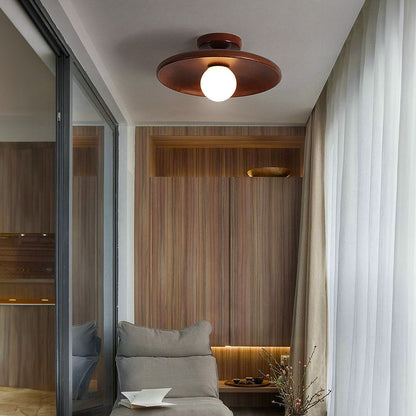 Plafonnier sphérique en bois, profil bas, 6 pouces de hauteur, lueur chaleureuse pour chambres, entrées et espaces restreints, style minimaliste moderne, Natura