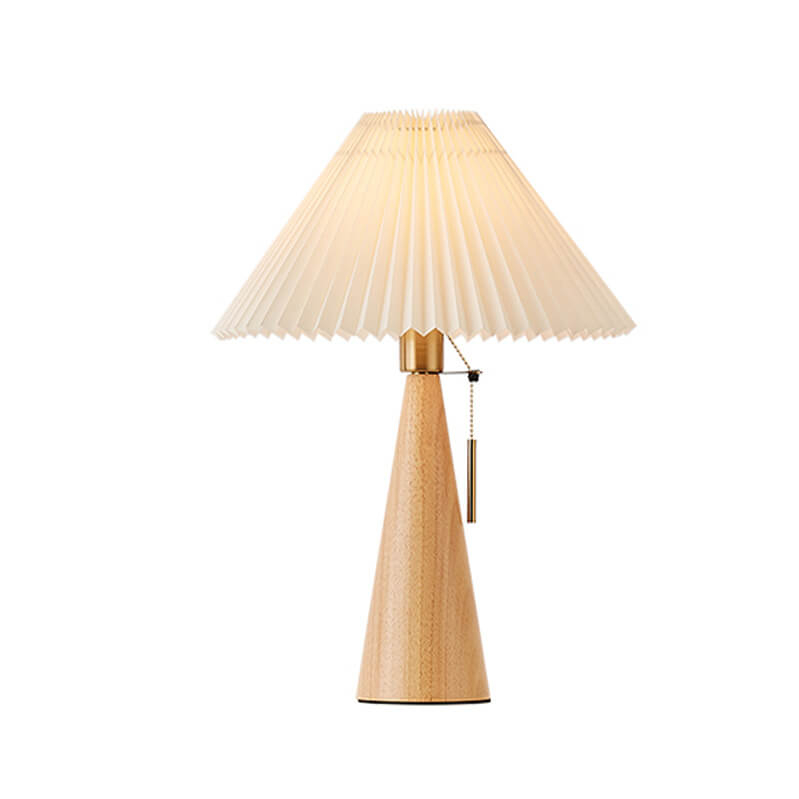 Wood Base Lamp with Fabric Shade E26 Socket for Bedroom Living Room Nightstand Desk Ambient Lighting Modern Asian Style Décor