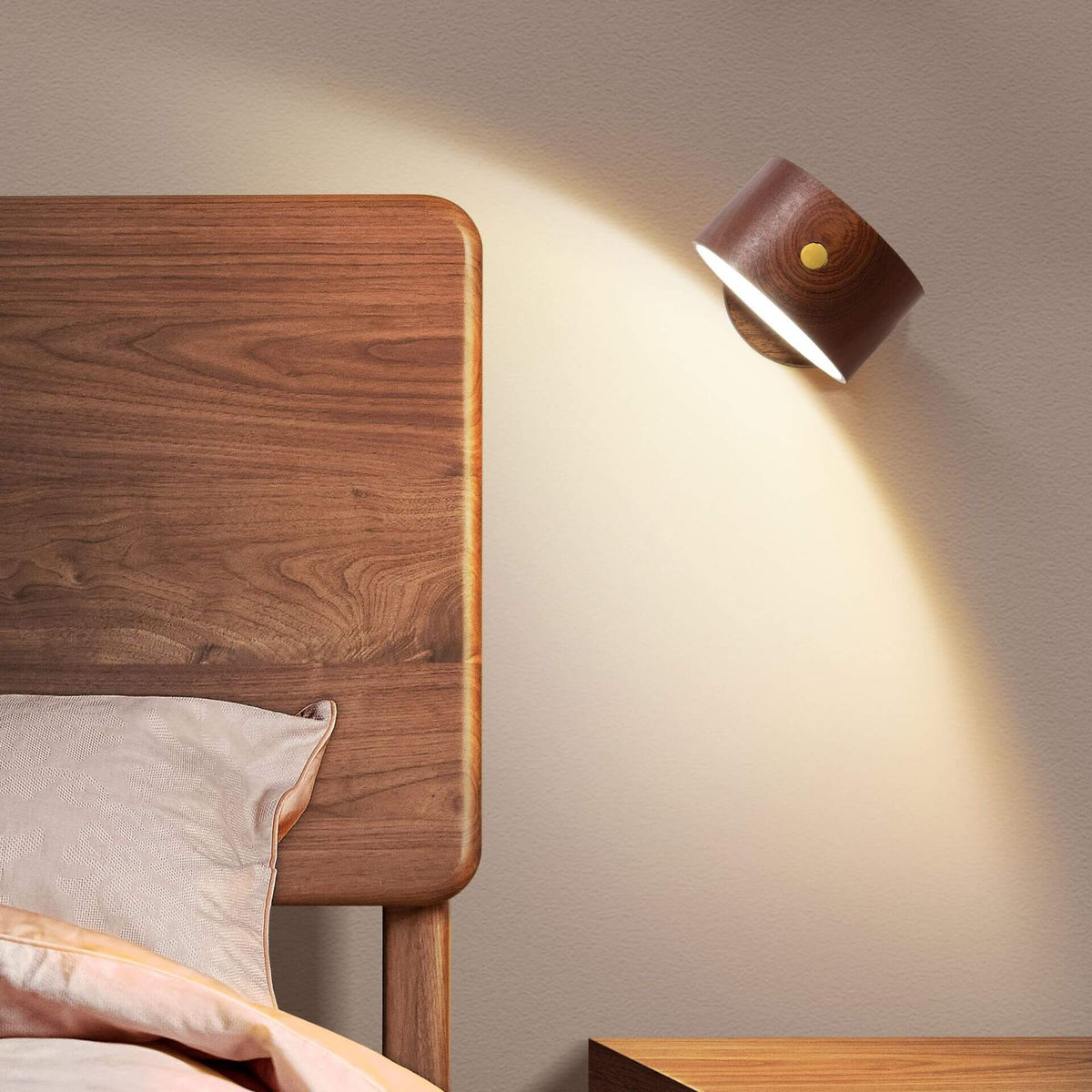 Rechargeable Magnetic Touch Control LED Accent Light for Hallway Bedroom Wall Sconce in Natural Wood Finish 3 in Wide 400 Lumens Ambient