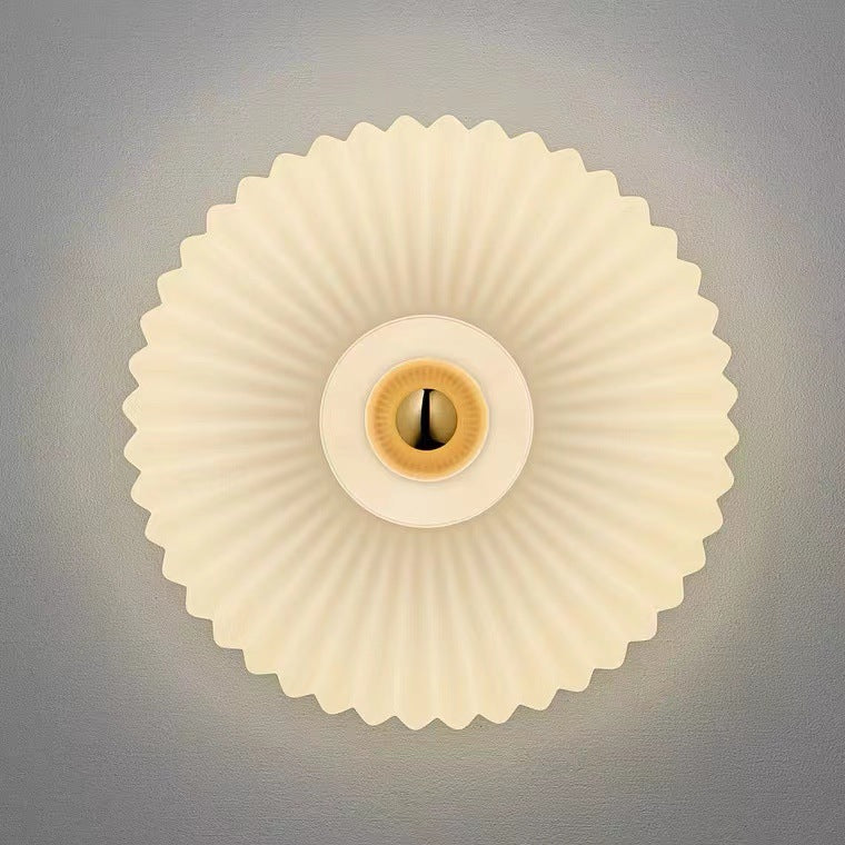 Ribbed Glass Disc Wall Light with Metal Mount | Scandi Minimalist Accent Lamp for Bedroom, Entryway & Hallway | Hardwired E26 Socket