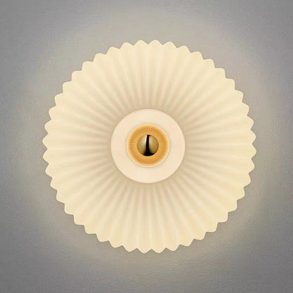 Ribbed Glass Disc Wall Light with Metal Mount | Scandi Minimalist Accent Lamp for Bedroom, Entryway & Hallway | Hardwired E26 Socket