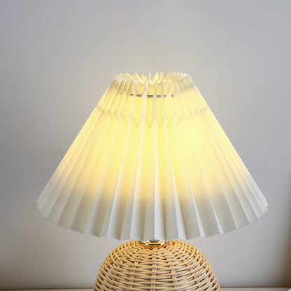 Nordic Rattan Table Lamp with Fabric Shade, USB Powered & Infinitely Dimmable LED Light for Bedroom, Living Room, Study
