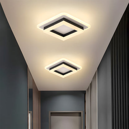 Flush Mount LED Light Fixture Square Layered Design 1920 Lumens for Bedroom Hallway Living Room Kitchen Den Black Gold Finish Contemporary M
