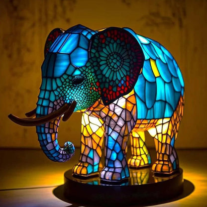 Stained Glass Animal Table Lamp with Color-Changing LED Light – Handcrafted Metal & Glass Accent for Bedroom, Living Room & Nursery Decor