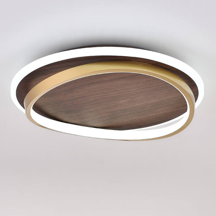 Scandinavian Wood Accent LED Ceiling Light Flush Mount Indoor • Modern Minimalist Design for Bedroom Living Room • Integrated High Lumen