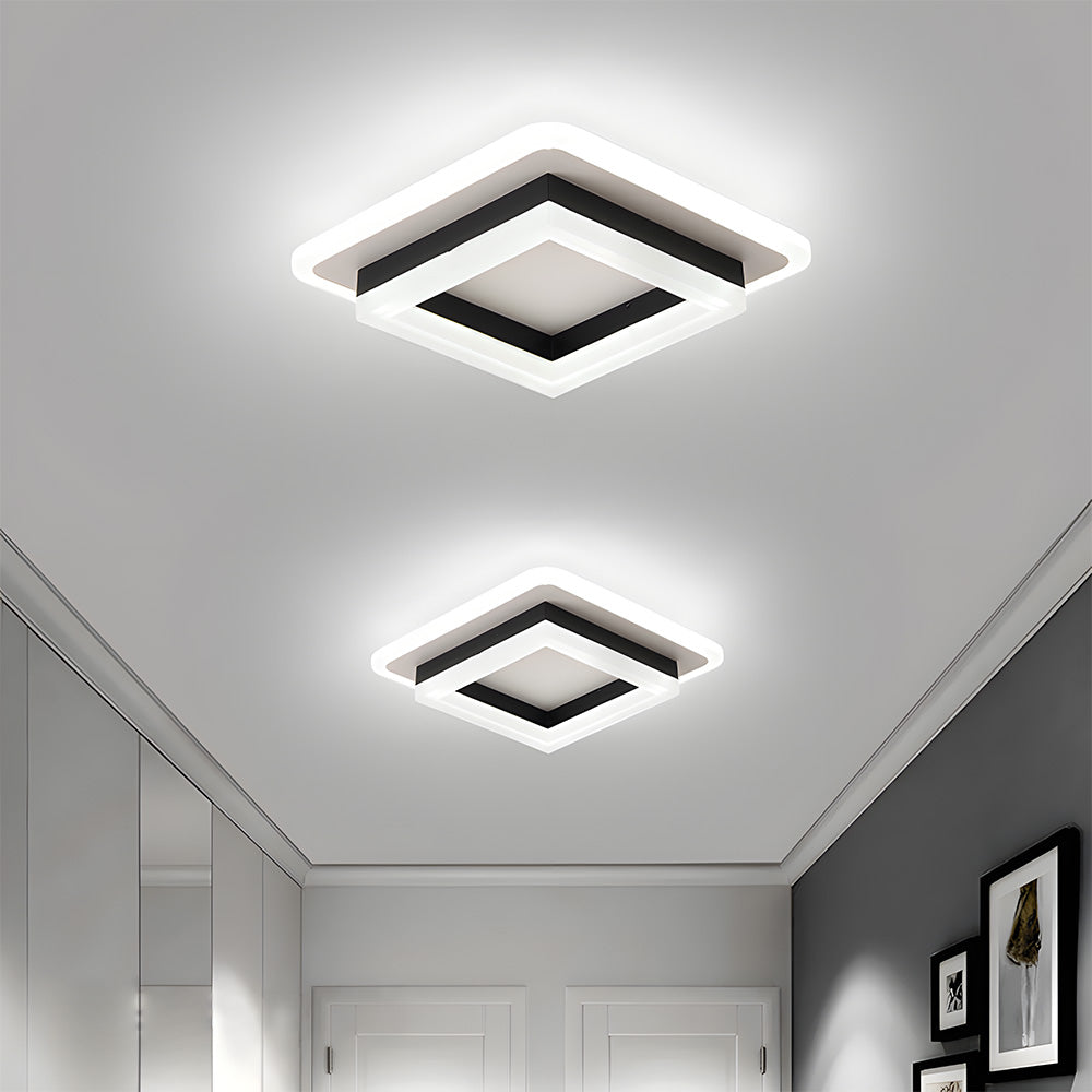 Plafonnier LED carré encastré de 19,6 cm, noir et doré, luminaire géométrique moderne pour chambre, couloir, bureau, entrée, cadre superposé, profil bas