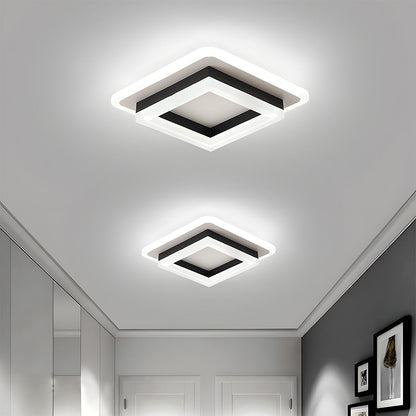 Plafonnier LED carré encastré de 19,6 cm, noir et doré, luminaire géométrique moderne pour chambre, couloir, bureau, entrée, cadre superposé, profil bas
