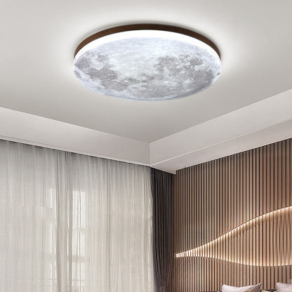 Round Wood Ceiling Light 15 in LED Flush Mount Fixture 24W 2400lm for Bedroom Living Room Hallway Modern Lighting