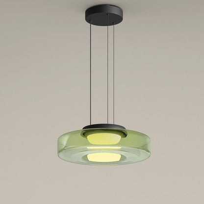 Tiered Glass Hanging Fixture 12 in Amber for Dining Tables Kitchen Islands Contemporary Statement Overhead Illumination