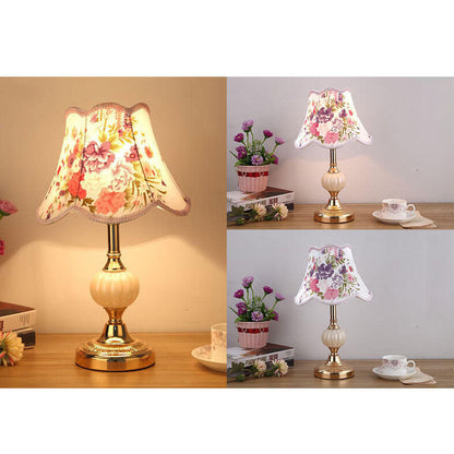 Desk Lamp with Fabric Shade & Metal Base 16.5 Inches High for Bedroom Nightstand Reading Study Room Office Workspace E26 Socket Gold White A