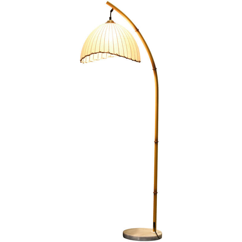 Contemporary Floor Lamp with Fabric Shade & Marble Base for Living Room, Bedroom, Hallway | Single-Bulb Standing Light Fixture with E26