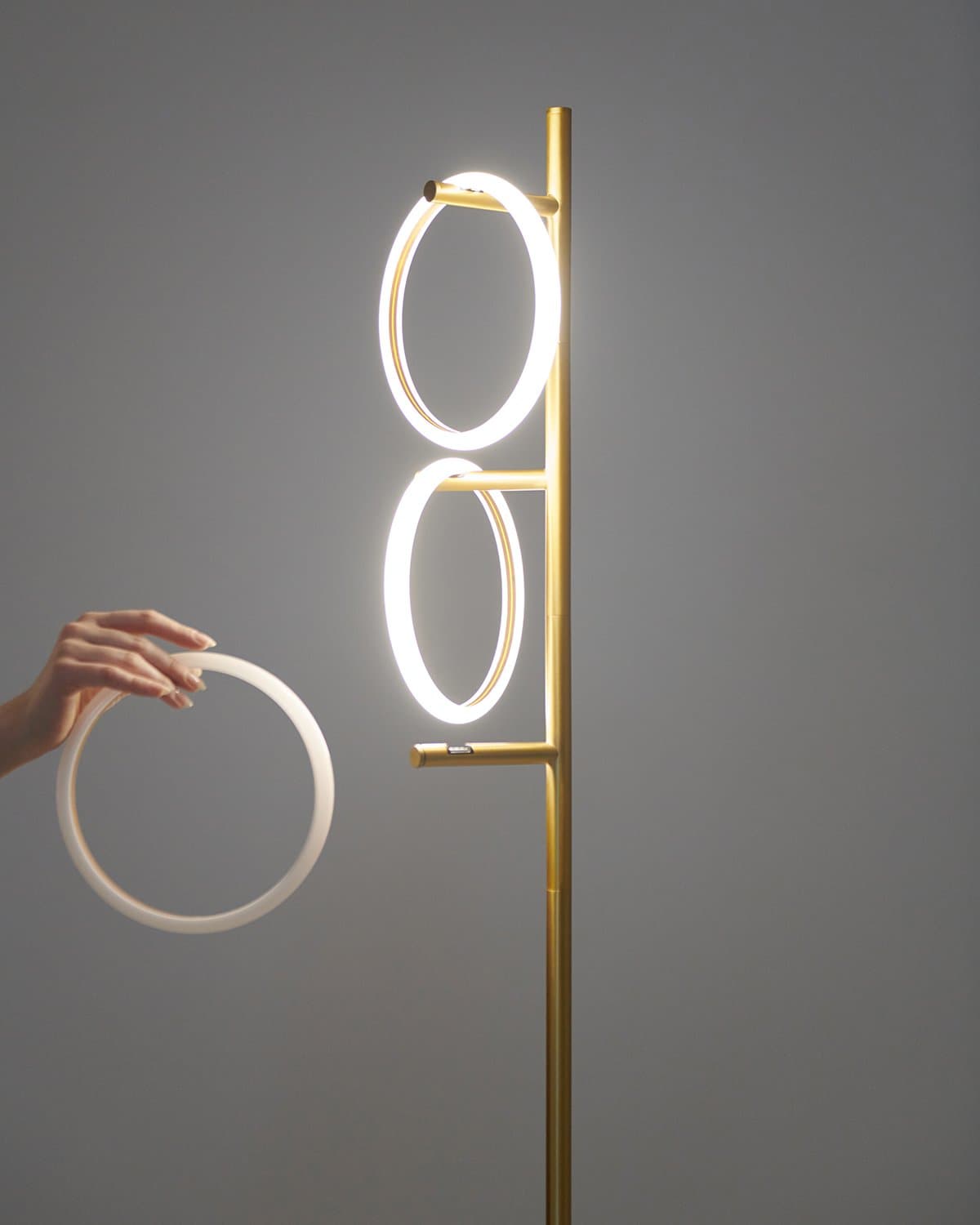 Triple-Ring LED Floor Lamp with Dimmer – 66" Tall Standing Light for Bedroom & Living Areas – Gold Metal Reading Lamp