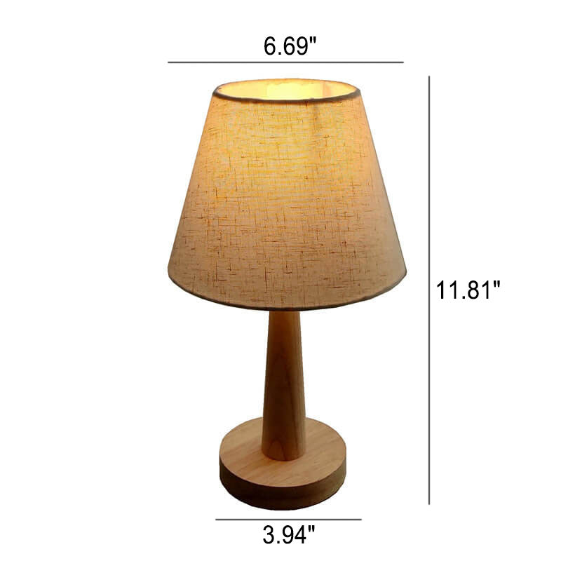 Solid Wood Table Lamp with Fabric Shade E26 Plug-In for Bedroom Living Room Study