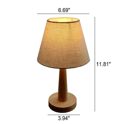 Solid Wood Table Lamp with Fabric Shade E26 Plug-In for Bedroom Living Room Study