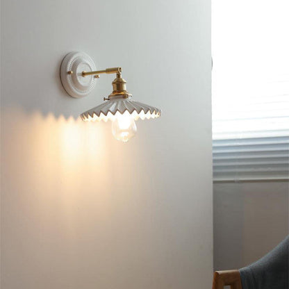 Ceramic & Brass Wall Sconce with Minimalist Contemporary Design for Bedroom, Living Room & Study | E26 Socket