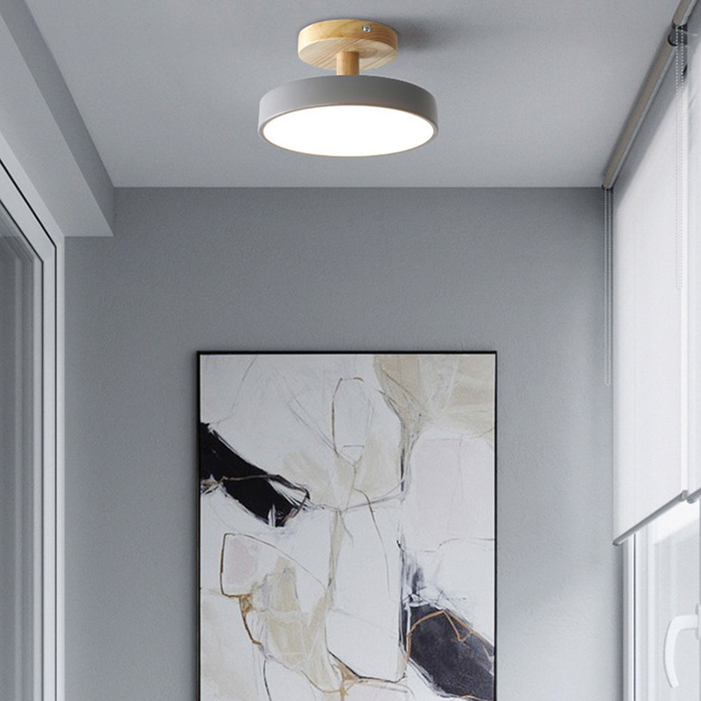 Flush Mount LED Light Fixture Wood Metal 12W for Bedroom Hallway Living Room Scandinavian Style Minimalist Low Profile Integrated Bulb Soft
