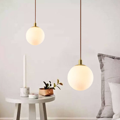 Adjustable Ceiling Pendant with Glass Shade for Entryway, Den, or Sleeping Space - Modern Suspended Fixture in White or Gold - 10 Inch Globe