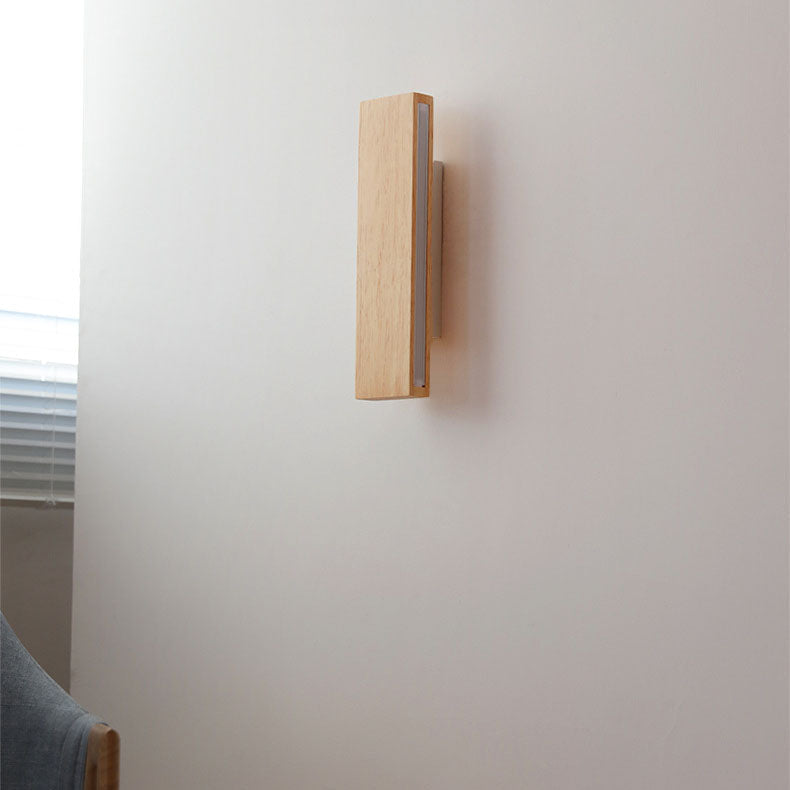 Hardwired LED Wall Sconce with Rotating Wood Frame and Acrylic Diffuser for Hallway, Bedroom, Living Room