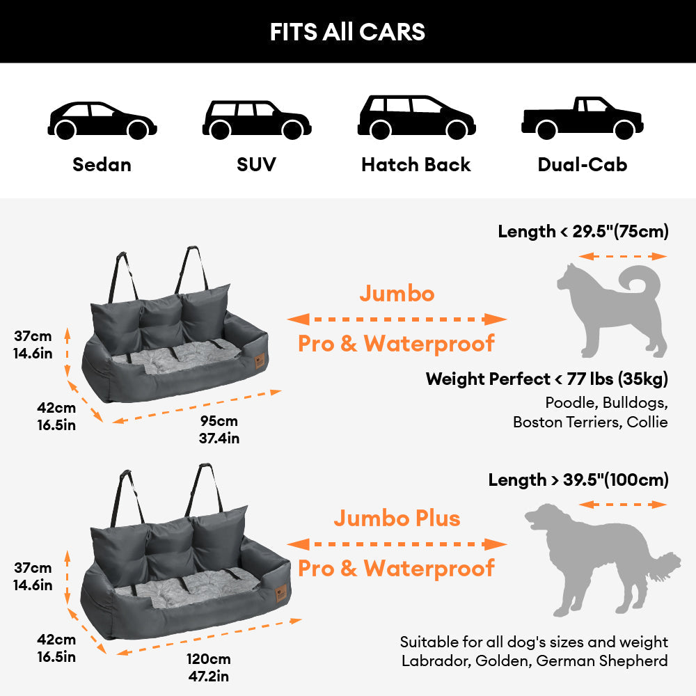 Dog Car Seat Cover for Back Seat – Padded Travel Hammock for Medium & Large Dogs with Safety Tethers & Storage Pockets