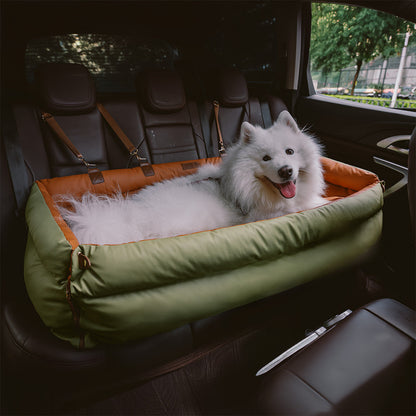 Portable Pet Travel Carrier Bed with Safety Leash for Small to Medium Dogs – Waterproof Faux Leather Car Booster Seat & Indoor Lounge