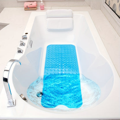 Anti-Slip Shower Floor Mat 40 × 16 Inches Gray PVC Tub Liner with Drainage Holes and Suction Grips for Wet Surfaces