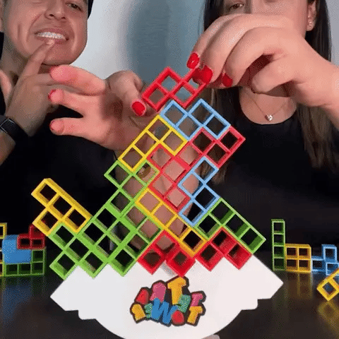 Stacking Block Balance Game with Tetris-Style Pieces for Family Game Night, Party Entertainment & Skill Building