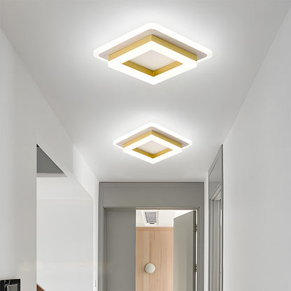 Plafonnier LED carré encastré de 19,6 cm, noir et doré, luminaire géométrique moderne pour chambre, couloir, bureau, entrée, cadre superposé, profil bas
