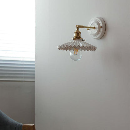 Handcrafted Porcelain Shade Brass Wall Light Fixture Single Bulb Hardwired Sconce for Bedroom Hallway Entryway Vintage Home Decor