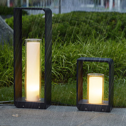 Outdoor Cube Post Light Black Steel LED Garden Pathway Stake for Yard Patio Walkway Deck Solar & Hardwired