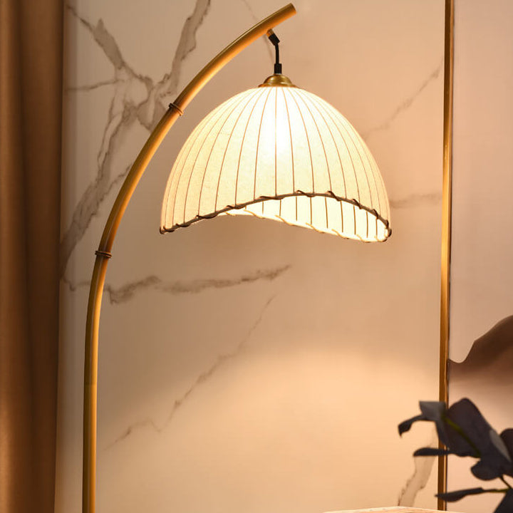 Contemporary Floor Lamp with Fabric Shade & Marble Base for Living Room, Bedroom, Hallway | Single-Bulb Standing Light Fixture with E26