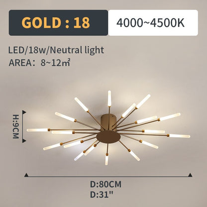 Starburst Flush Mount Ceiling Light Black Gold Modern Firework LED Fixture Bedroom Living Room Natural White Hardwired Indoor