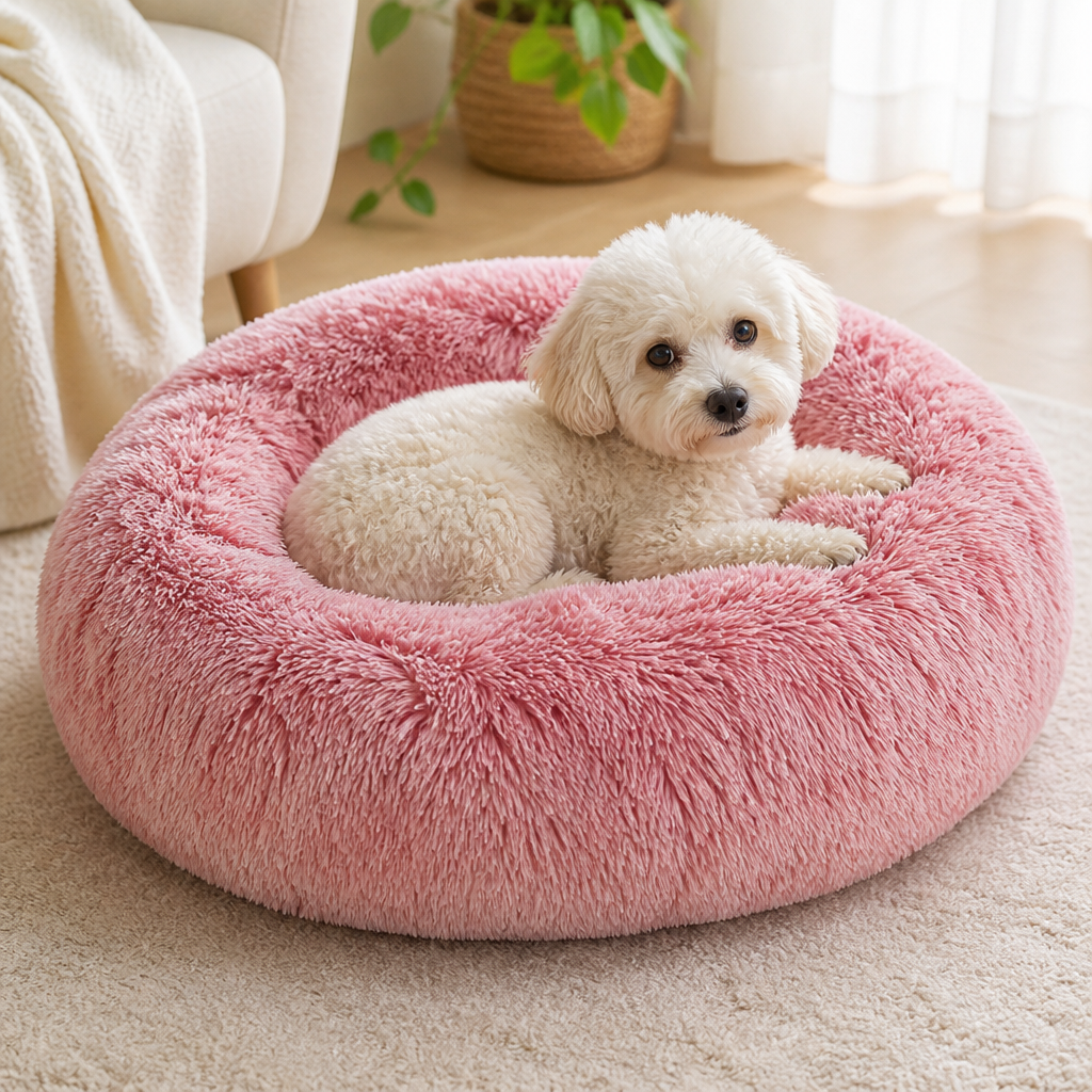 Ortekor Plush Long-Pile Tie-Dye Round Dog Bed