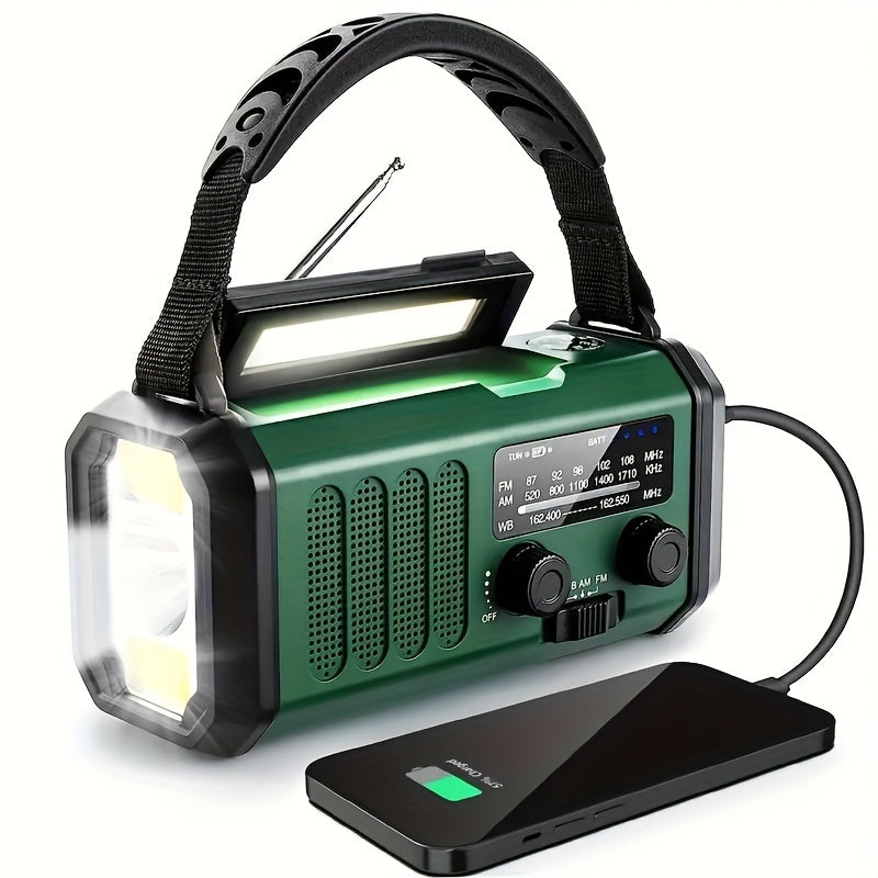 Radio météo d'urgence avec panneau solaire, manivelle, lampe de poche, batterie externe 10 000 mAh, AM FM NOAA, SOS, boussole, rechargeable USB-C pour camping et survie