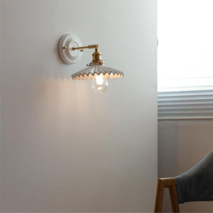Ceramic & Brass Wall Sconce with Minimalist Contemporary Design for Bedroom, Living Room & Study | E26 Socket