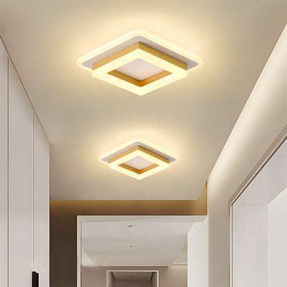 Plafonnier LED carré encastré de 19,6 cm, noir et doré, luminaire géométrique moderne pour chambre, couloir, bureau, entrée, cadre superposé, profil bas