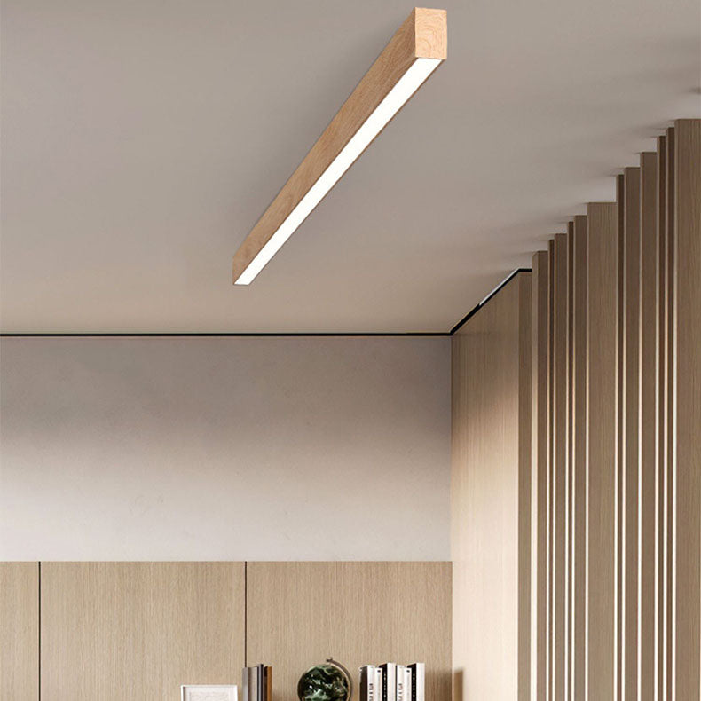 Hardwired LED Ceiling Light Fixture 24 in Aluminum Walnut Finish for Bedroom Living Room Hallway Low Profile Modern Indoor Lighting