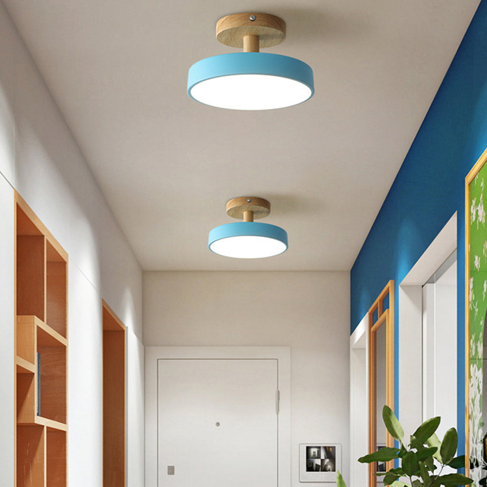 Flush Mount LED Light Fixture Wood Metal 12W for Bedroom Hallway Living Room Scandinavian Style Minimalist Low Profile Integrated Bulb Soft