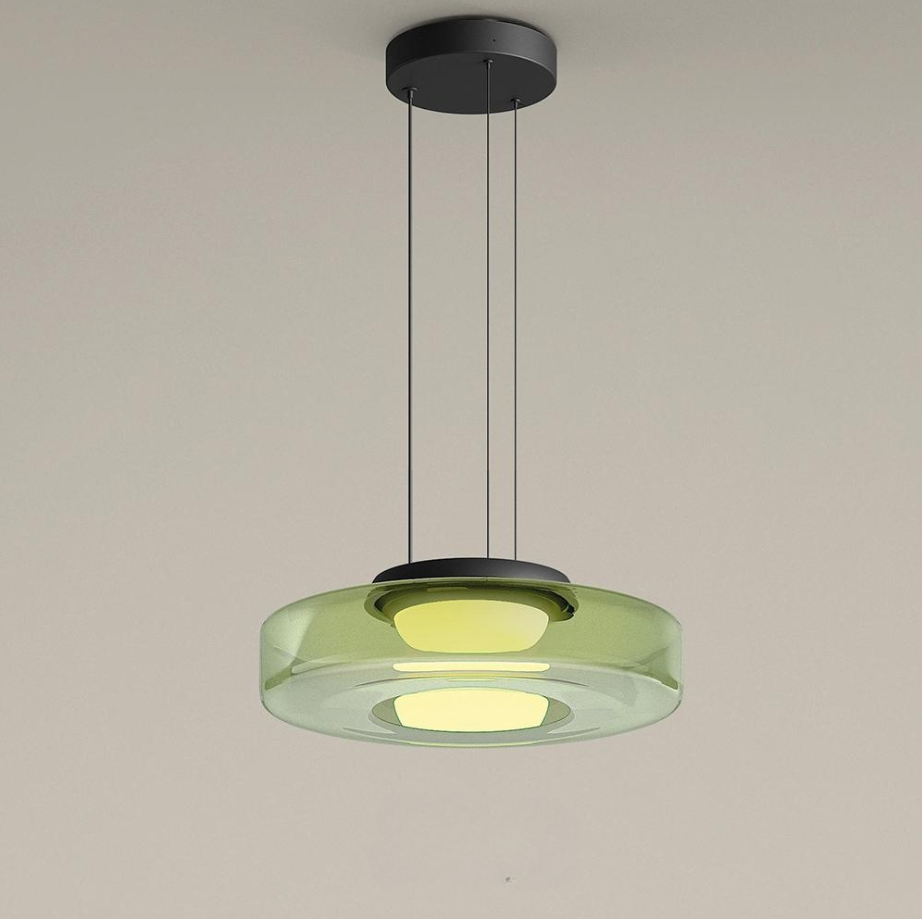 Tiered Glass Hanging Fixture 18 in Amber with Integrated LED for Island Kitchens Dining Areas Living Spaces Modern Minimalist Bauhaus-Inspir