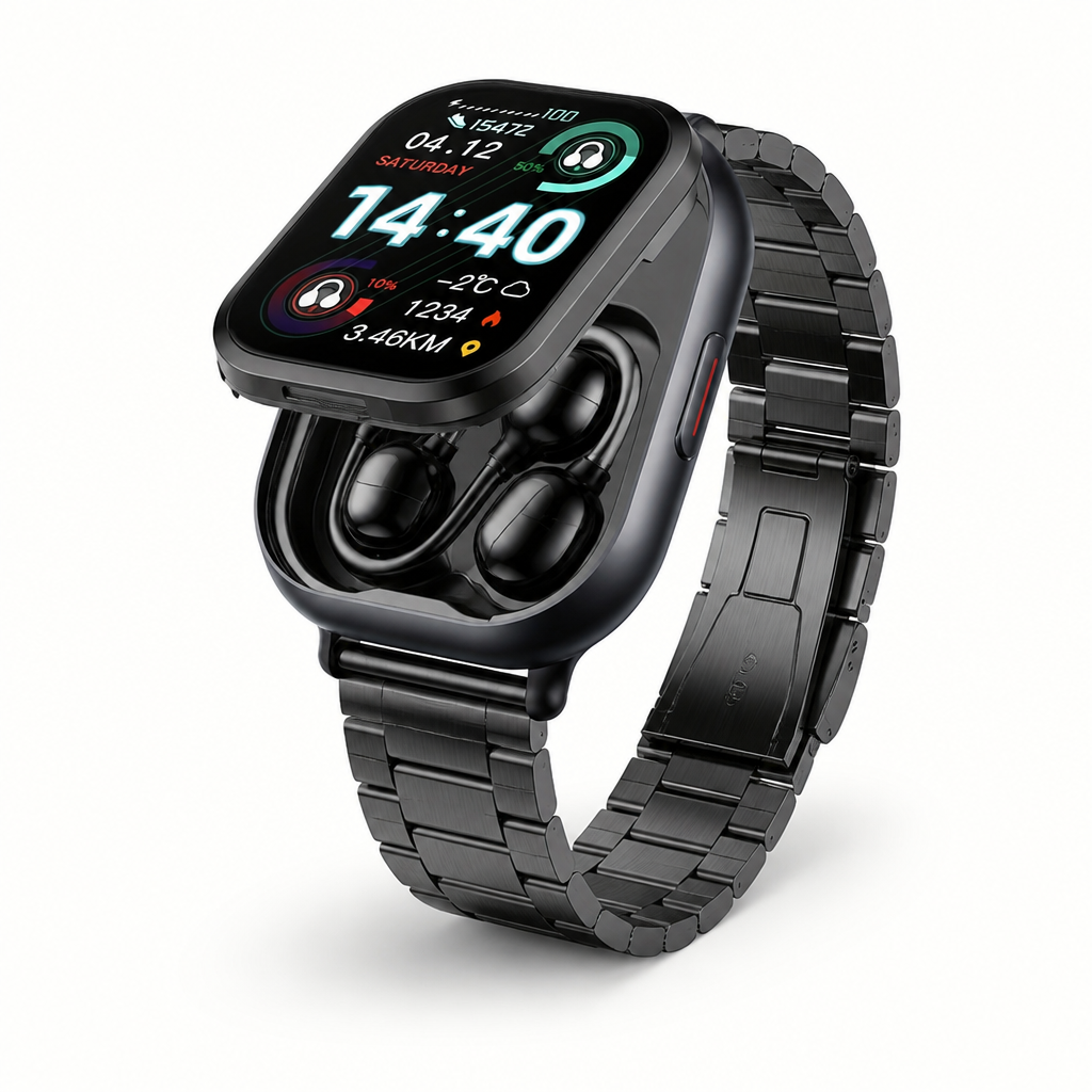 Montre connectée à écran tactile HD avec écouteurs sans fil intégrés